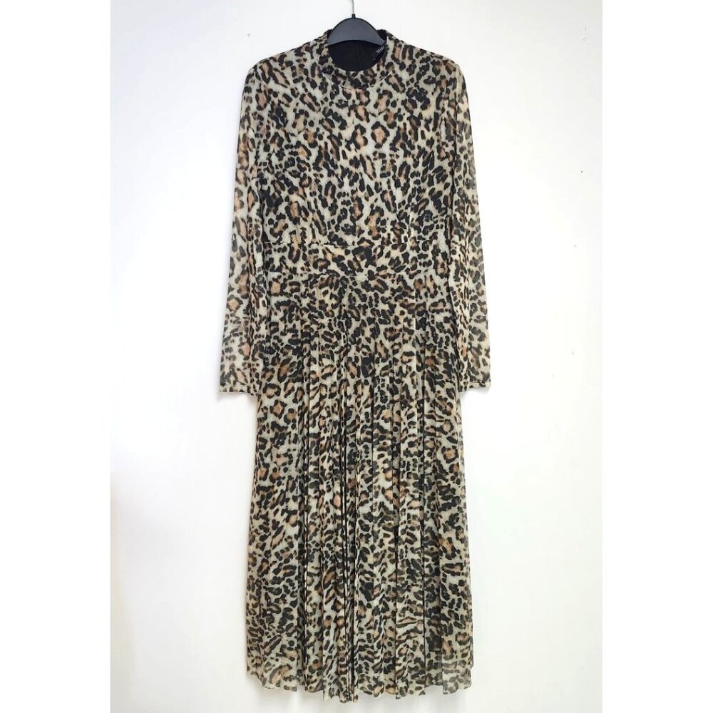 Marc Aurel Women's Brown Leopard Print Long-Sleeved Maxi Dress & Slip Size 6